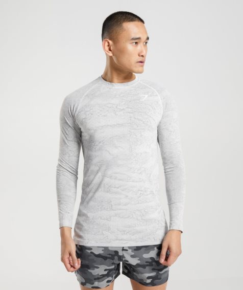 Men's Gymshark Geo Seamless Long Sleeve T-Shirts Light Grey | CA ND3170